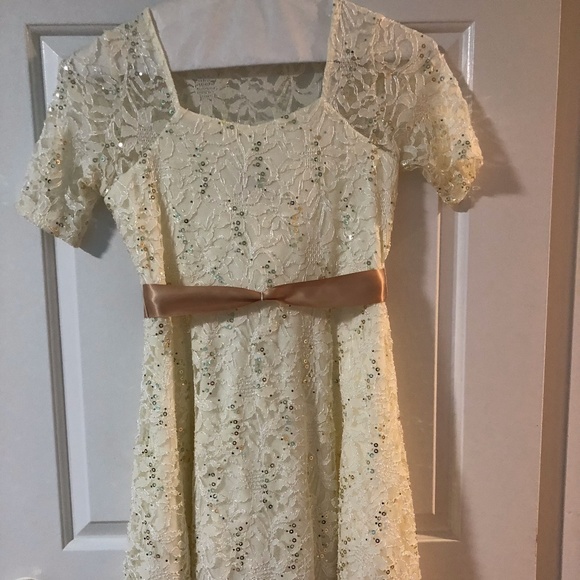 My Michelle Other - White Lace Dress w/ Ribbon Belt